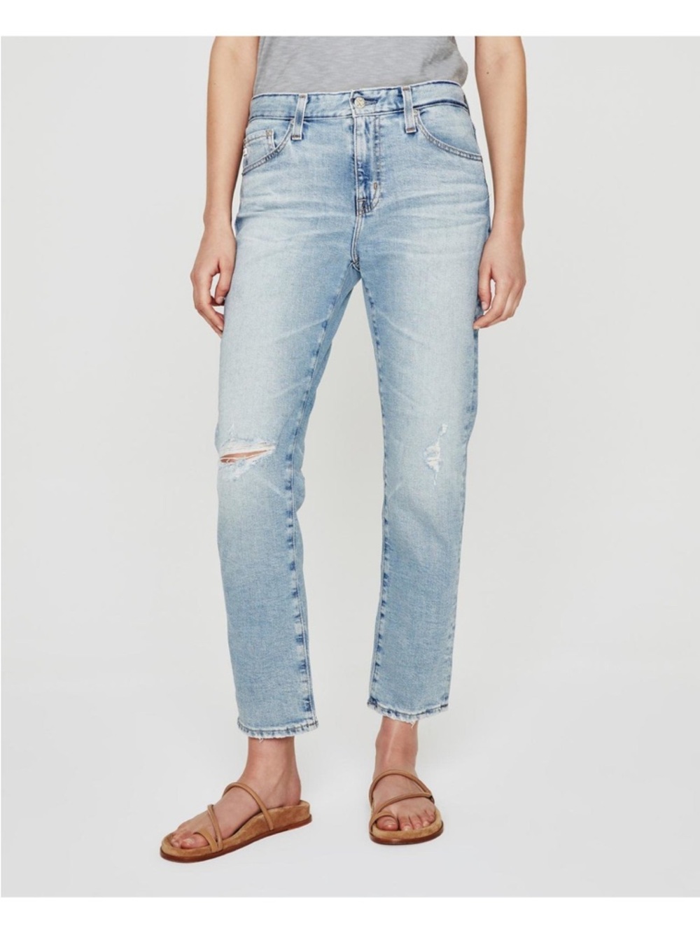 AG Adriano Goldschmied Ex-Boyfriend Slouchy Slim Jeans Distressed Light Wash 26R